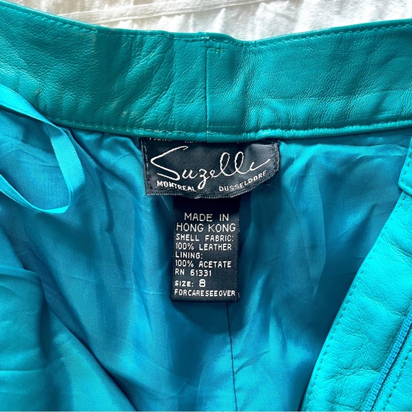 Cool teal vintage leather jeans with slash pockets - Picture 8 of 8